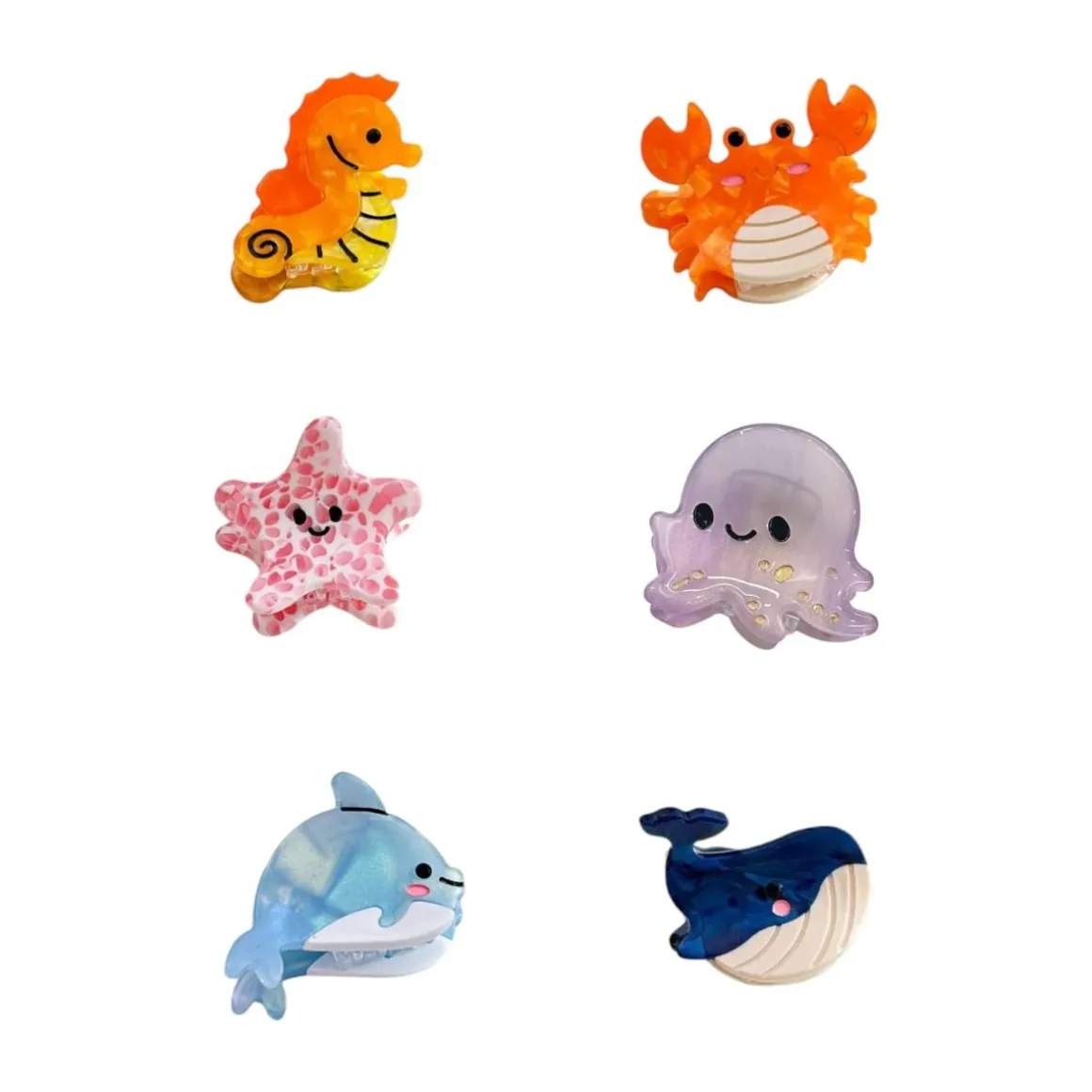 Lot de 3 pinces cheveux enfant crabe dauphin poulpe