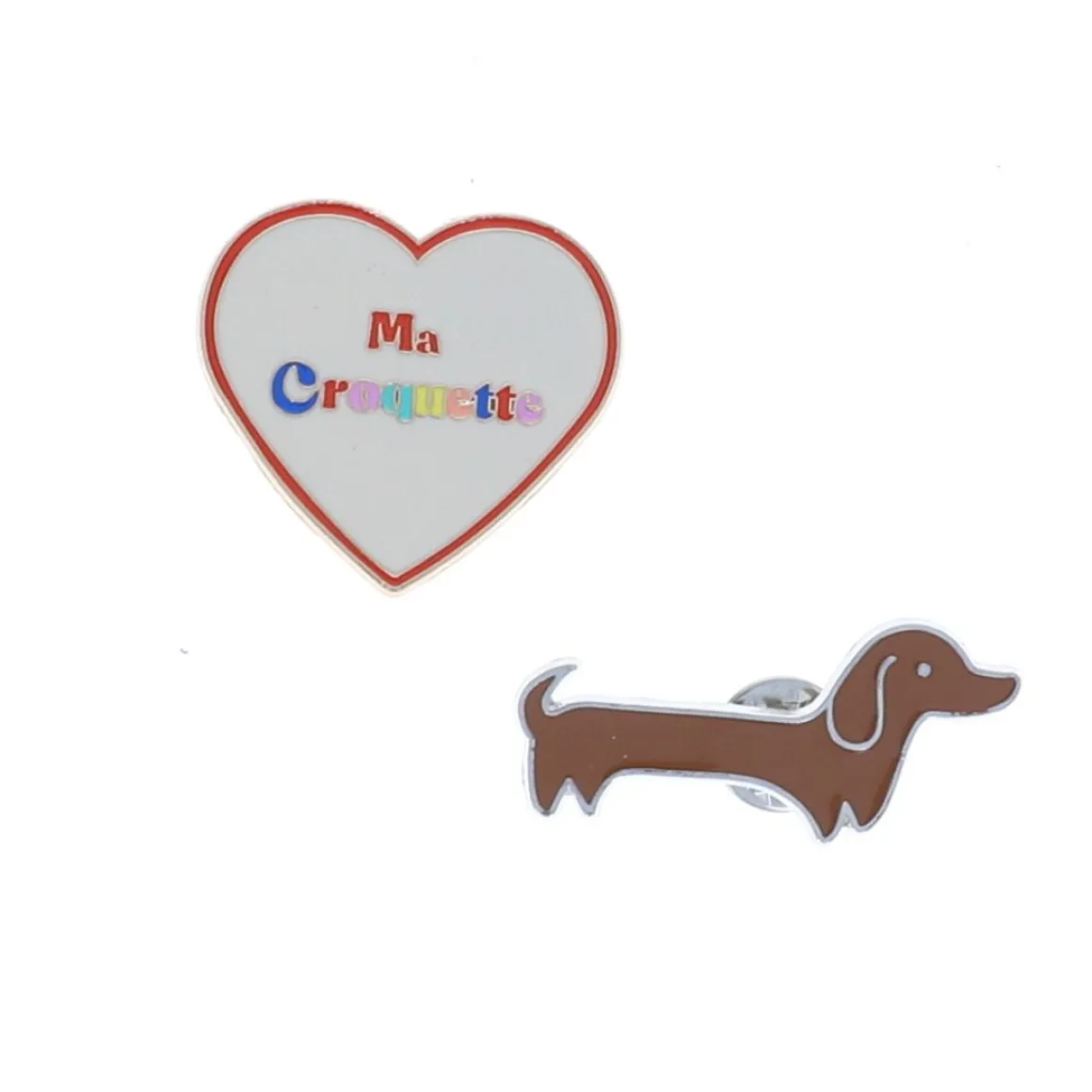 Lot de 2 pin's teckel cœur croquette