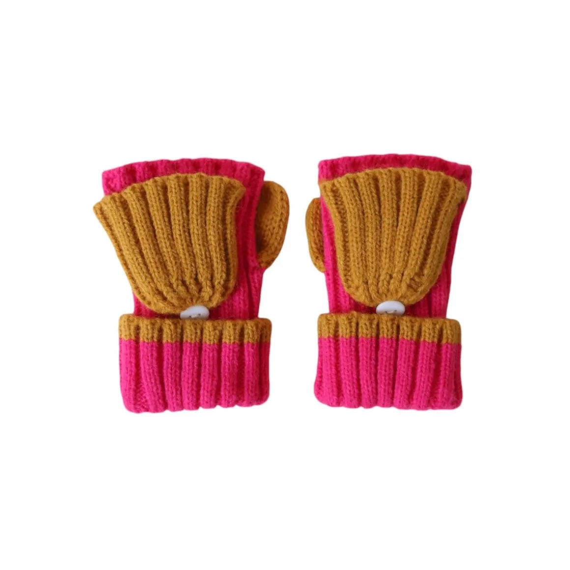 Mitaines enfant rose et moutarde - La vie en rose