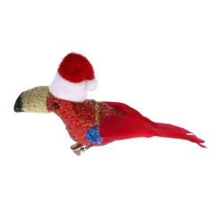 Oiseau à clipser - toucan rouge bonnet Noël