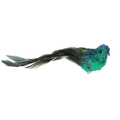 Oiseau à clipser plumes vertes paillettes