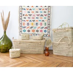 Panier vanity en paille tressée