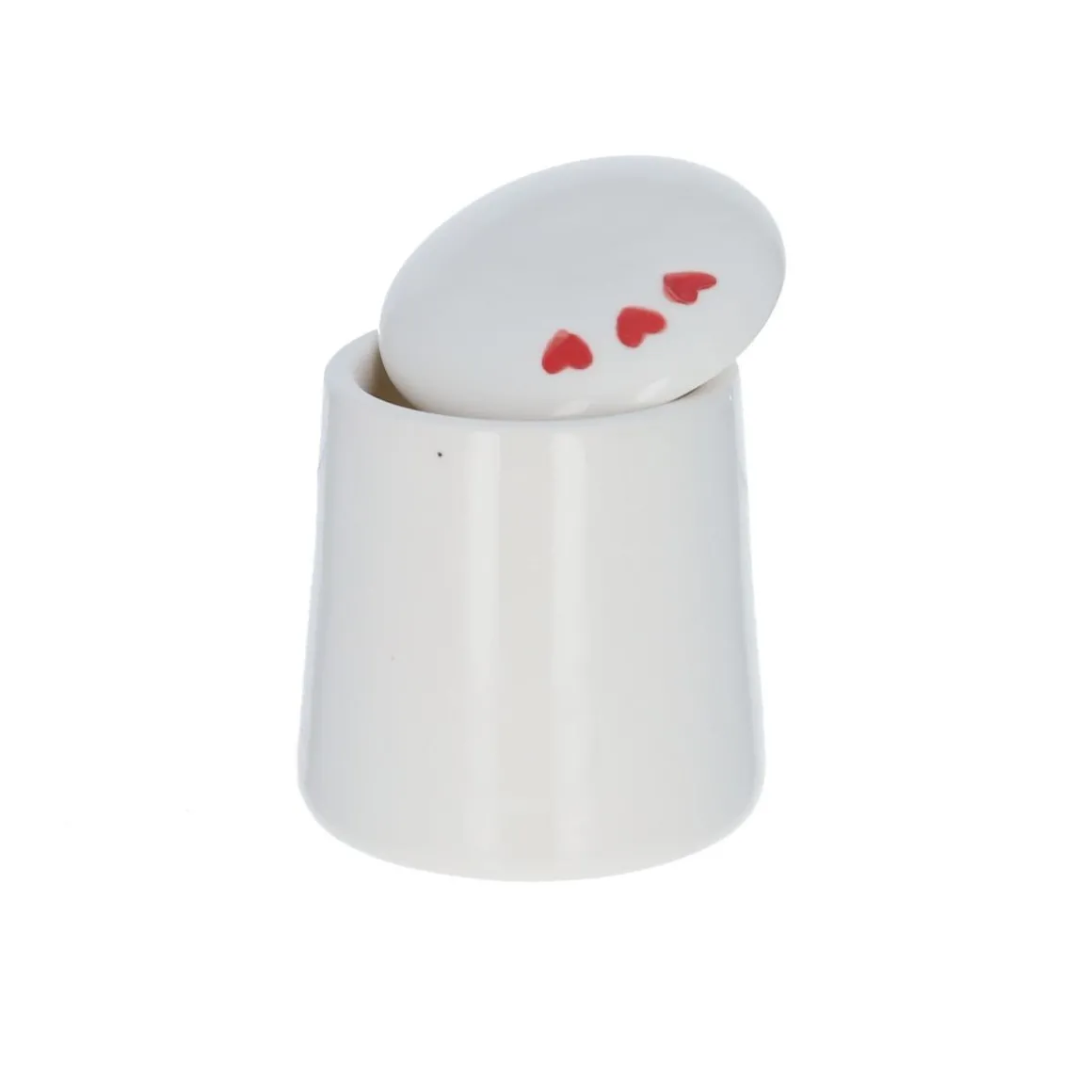 Petite boîte en céramique à couvercle cœurs rouges