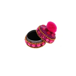 Petite boîte ronde indienne pompon fuschia