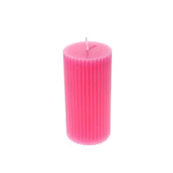 Petite bougie striée rose fuchsia