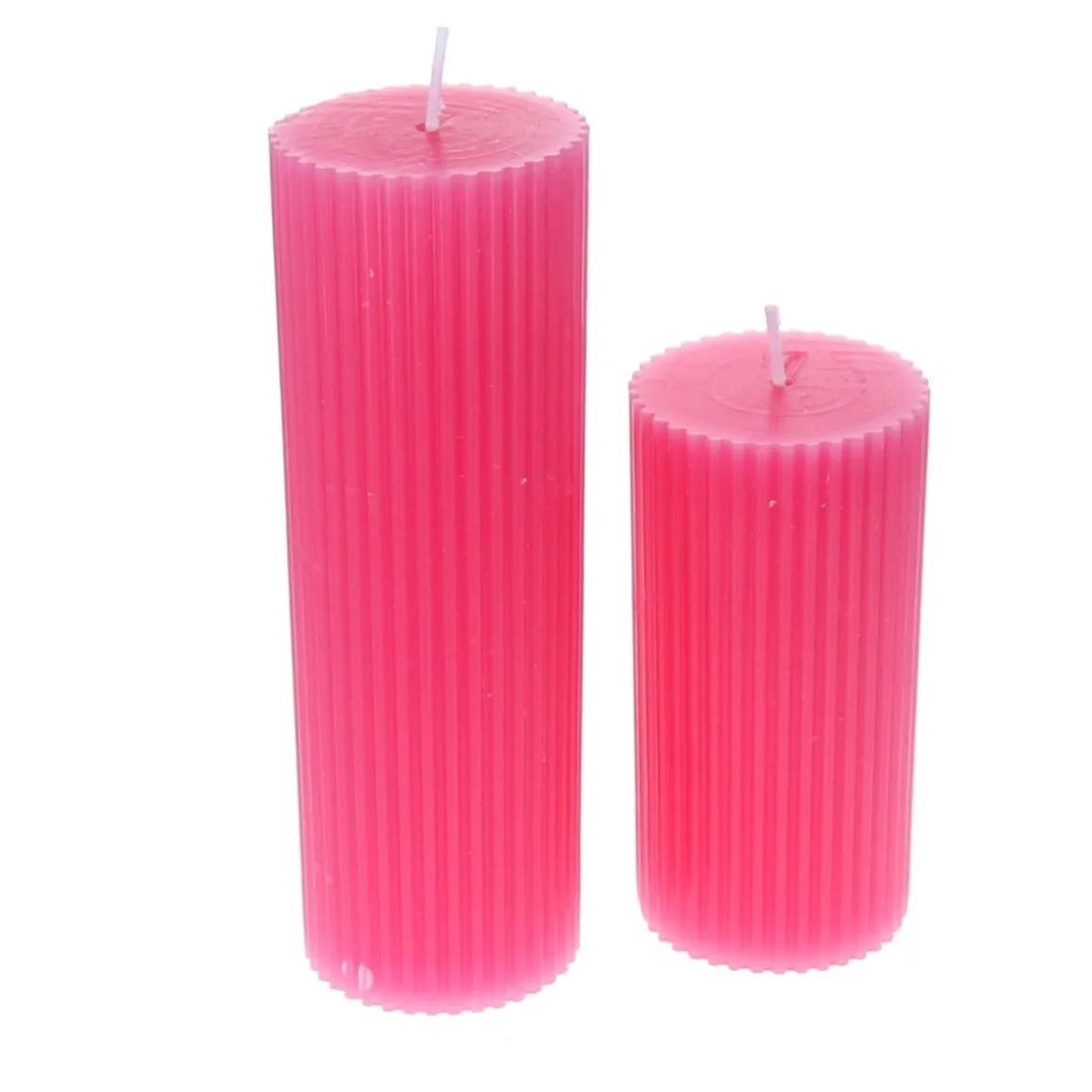 Petite bougie striée rose fuchsia