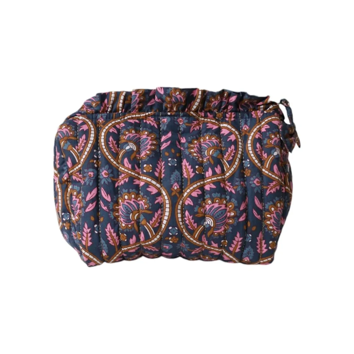 Petite trousse de toilette froufrou block print bleu - Mariage Indien