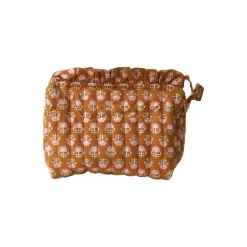 Petite trousse de toilette froufrou block print curry - Mariage Indien