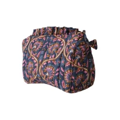 Petite trousse de toilette froufrou block print bleu - Mariage Indien