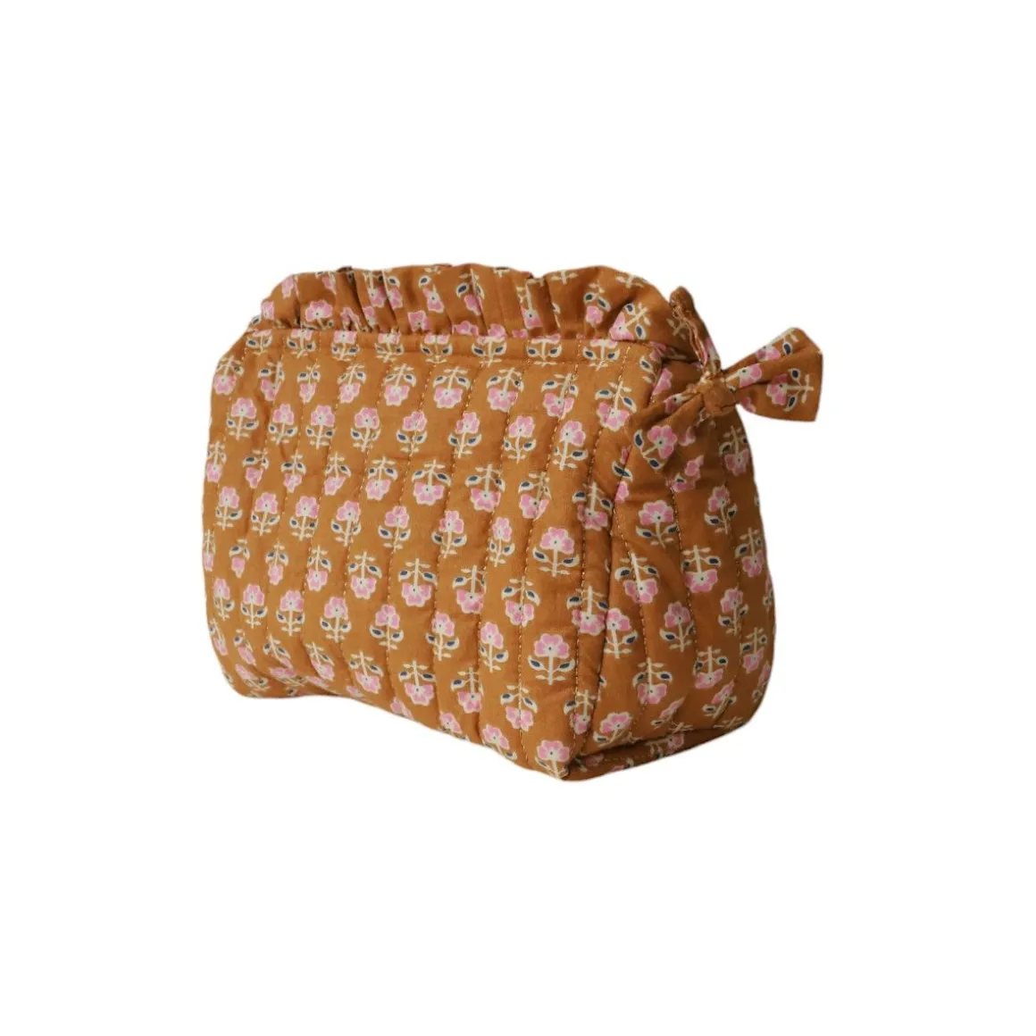 Petite trousse de toilette froufrou block print curry - Mariage Indien