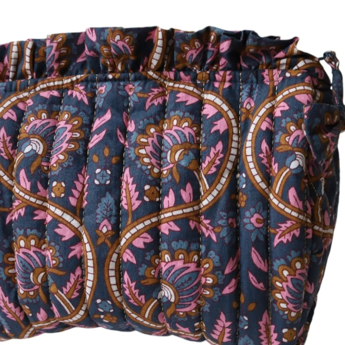 Petite trousse de toilette froufrou block print bleu - Mariage Indien