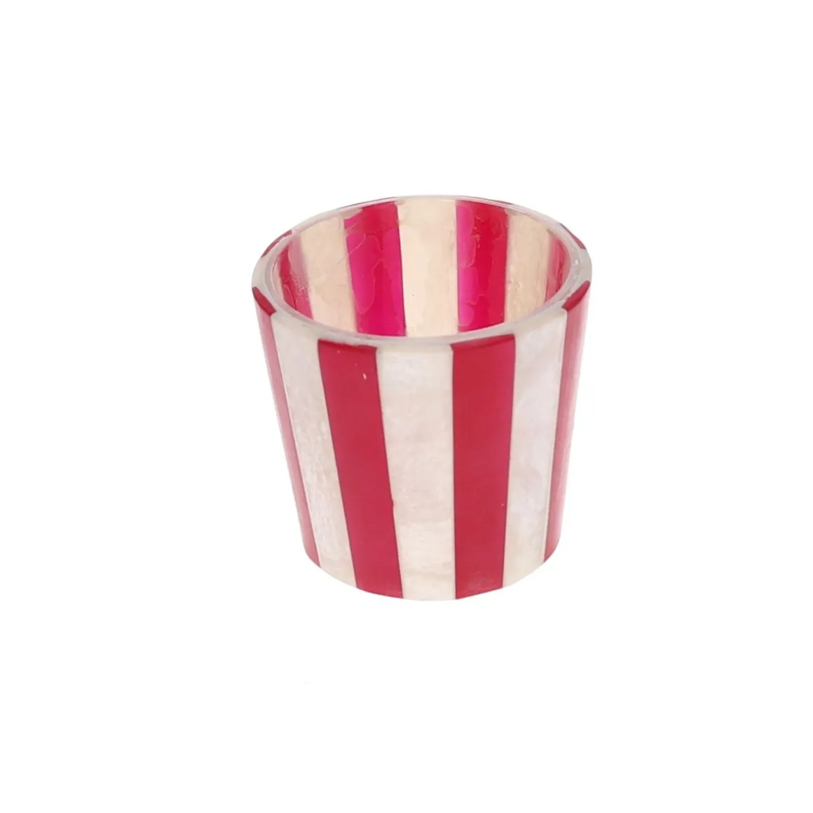 Photophore pour bougie rayé rose