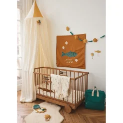 Plaid matelassé ocre et écru poissons - Ma bonne étoile