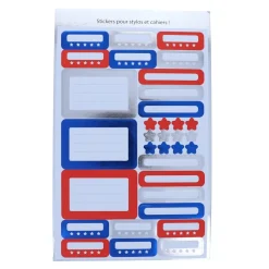 Planches de stickers pour fournitures bleu et rouge