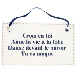 Plaque à accrocher message bleu et doré