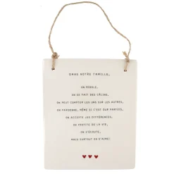 Plaque en céramique à accrocher "Notre famille" cœurs rouge
