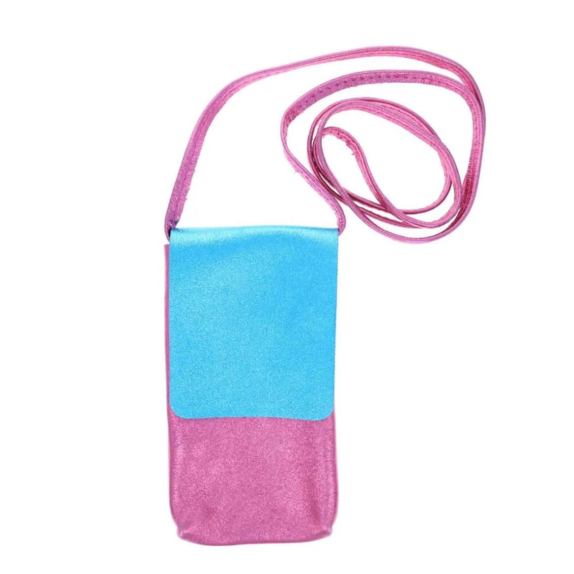 Pochette de téléphone cuir rose et bleu