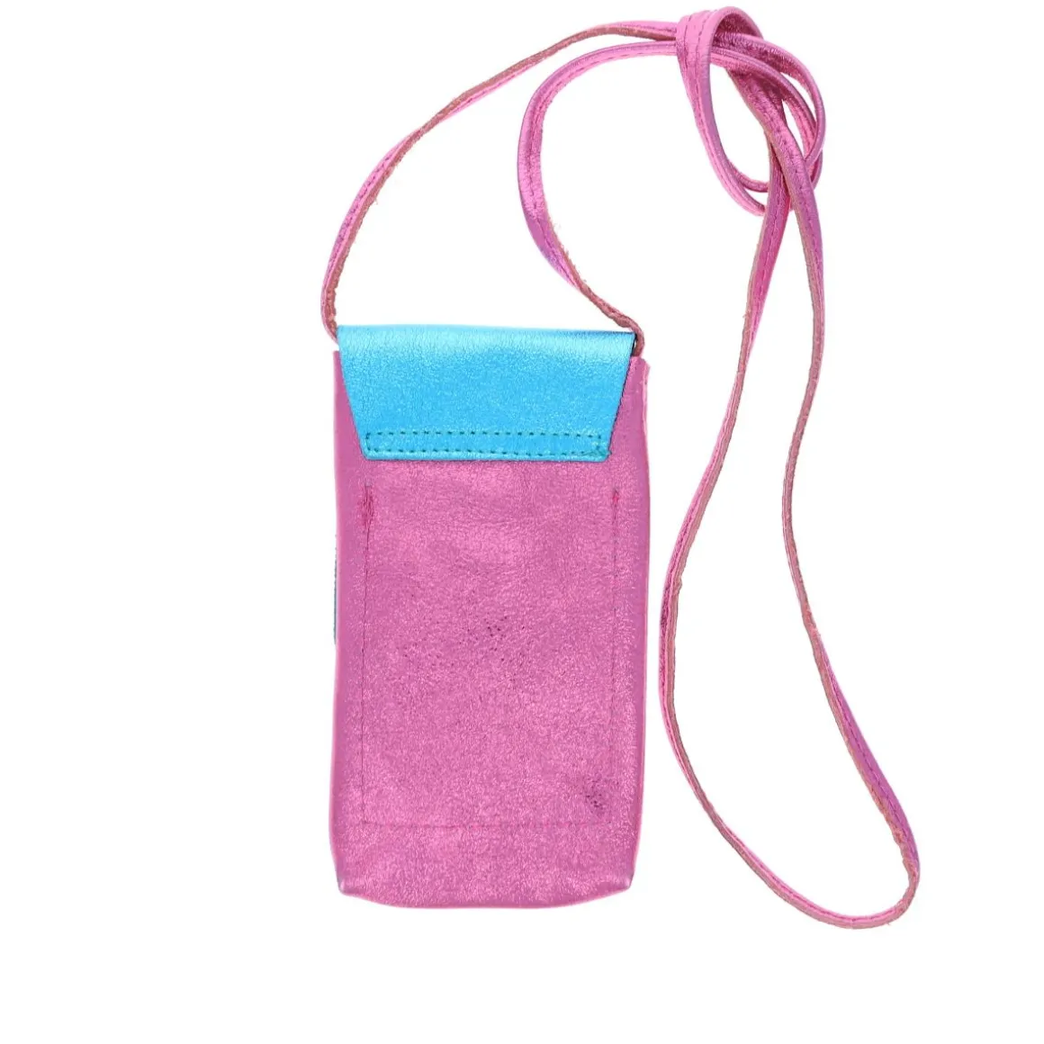 Pochette de téléphone cuir rose et bleu
