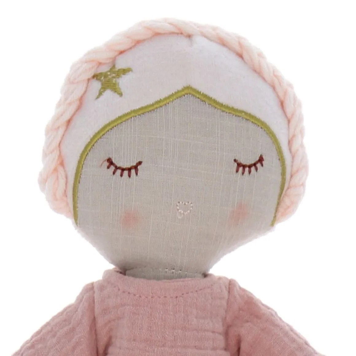 Poupée en tissu gaze de coton Lisette rose pâle