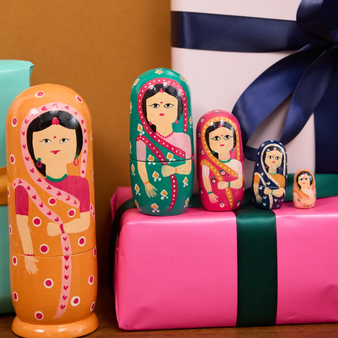Poupées gigognes indiennes 5 pièces - Mariage Indien