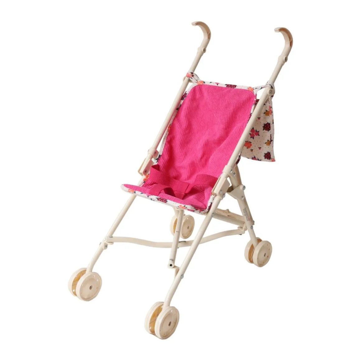 Poussette pour poupée velours fleuri avec sac - La vie en rose