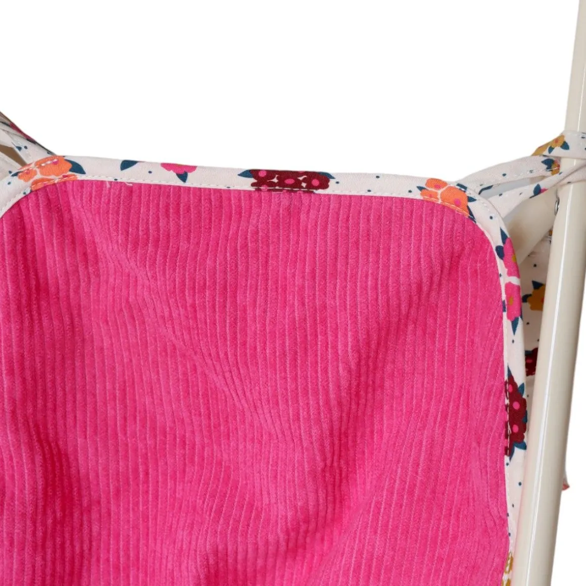 Poussette pour poupée velours fleuri avec sac - La vie en rose