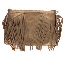 Sac à mains à franges cuir bronze