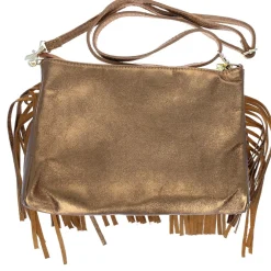 Sac à mains à franges cuir bronze