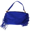 Sac à mains à franges daim bleu majorelle