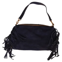 Sac à mains à franges daim bleu nuit