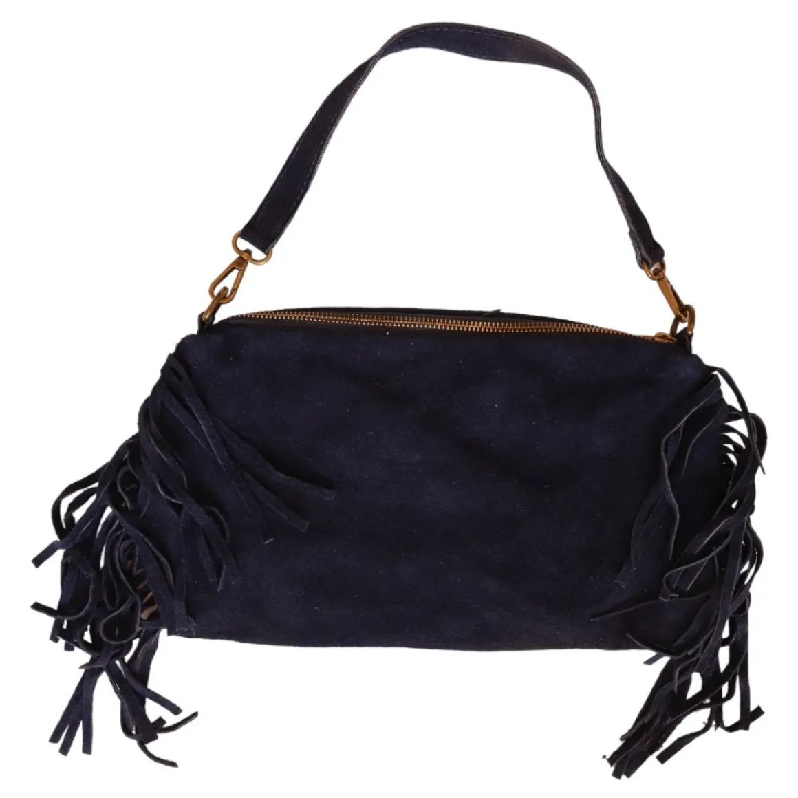 Sac à mains à franges daim bleu nuit