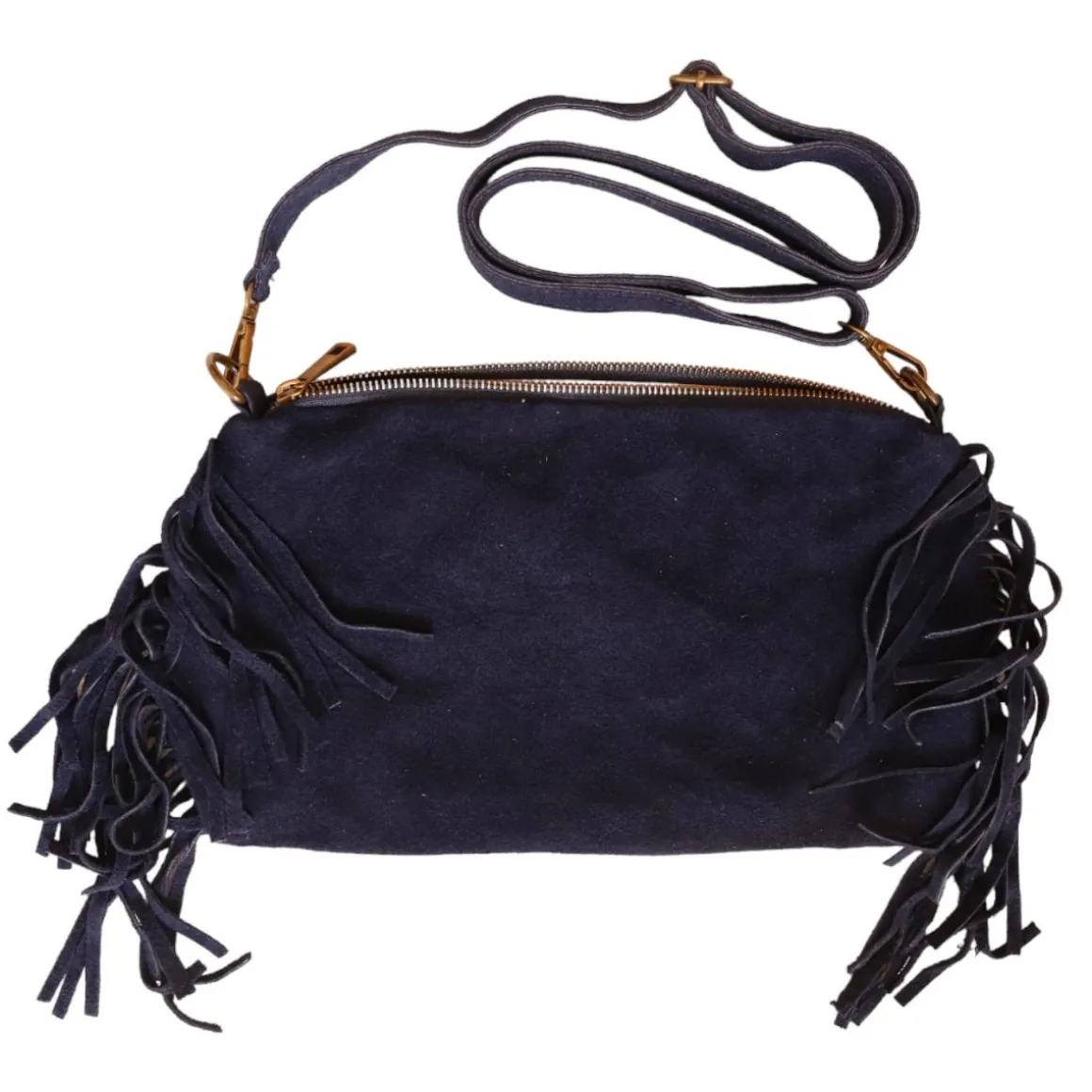 Sac à mains à franges daim bleu nuit