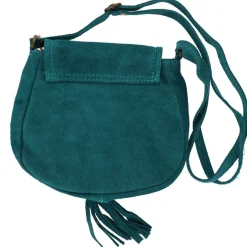 Sac à rabat daim bleu turquoise à pompons