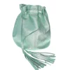 Sac bourse cuir vert menthe à pompons