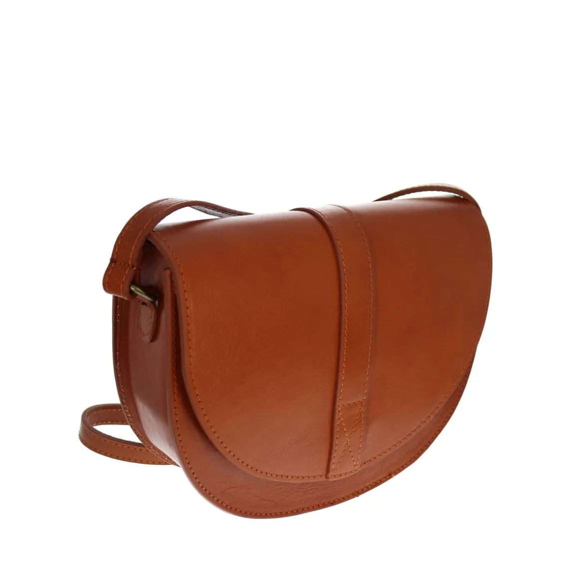 Sac rigide cuir demi lune camel