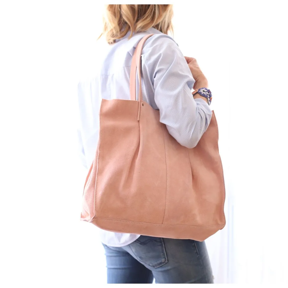 Sac tote bag cuir rose