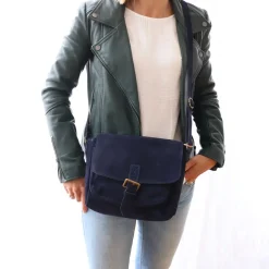 Sacoche cuir une boucle bleu foncé