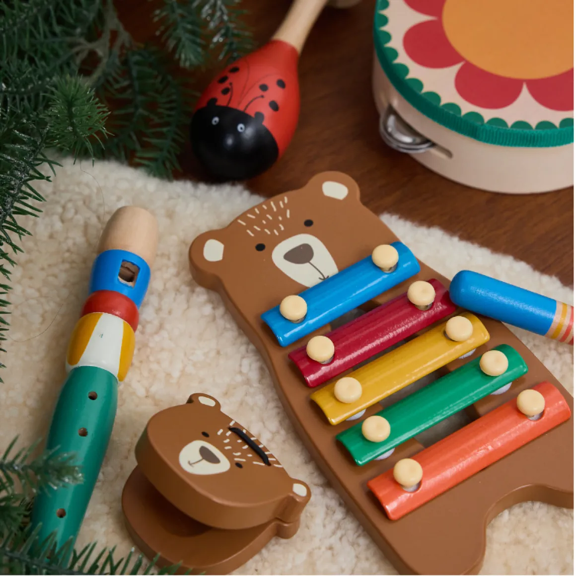Set musical animaux 5 instruments en bois