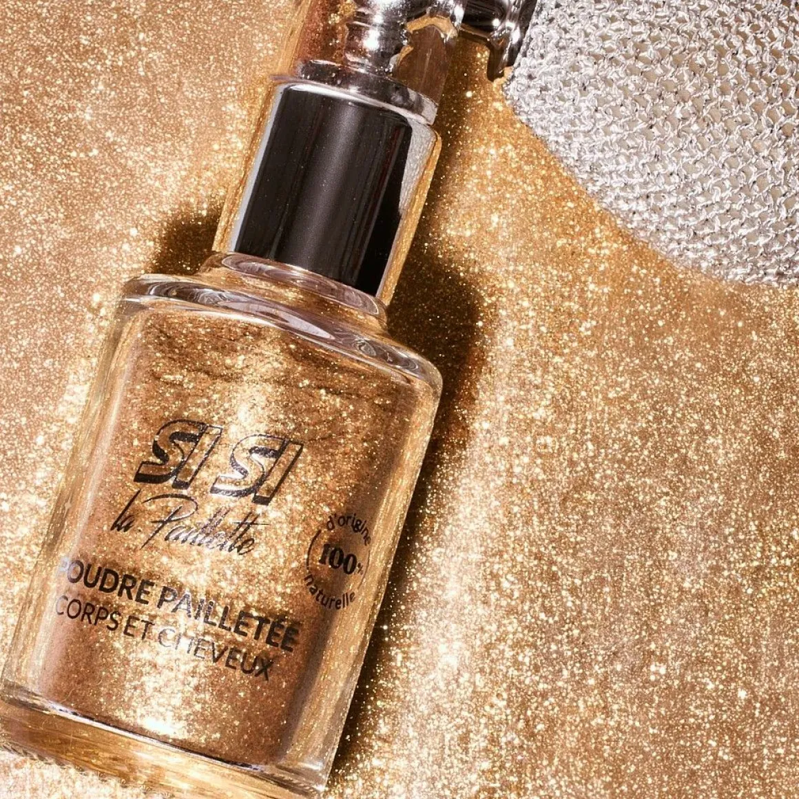 Spray poudre pailletée dorée