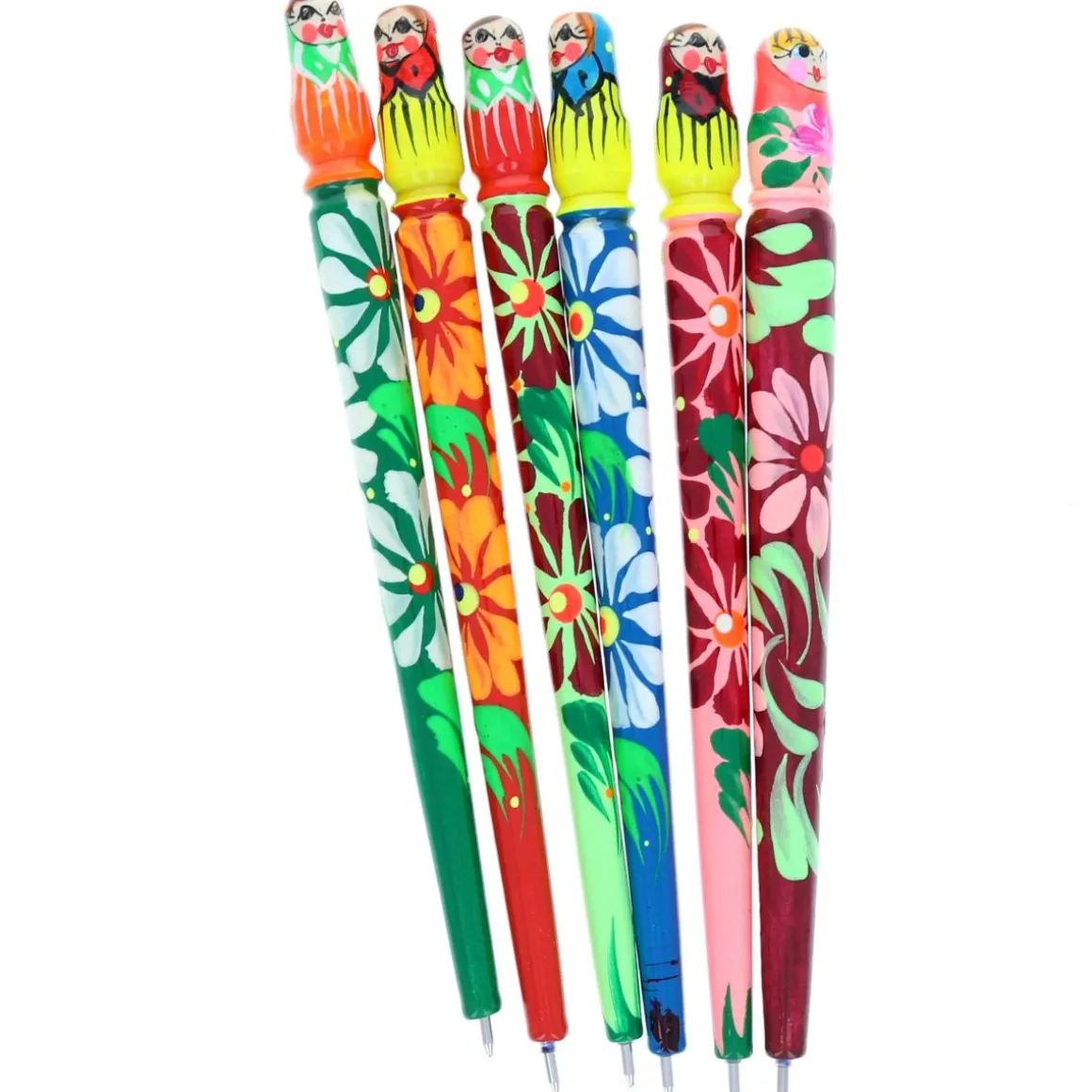 Stylo matriochka en bois peint