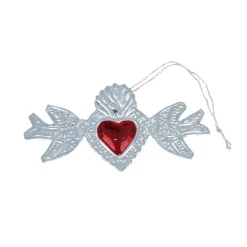 Suspension cœur rouge argent et oiseaux