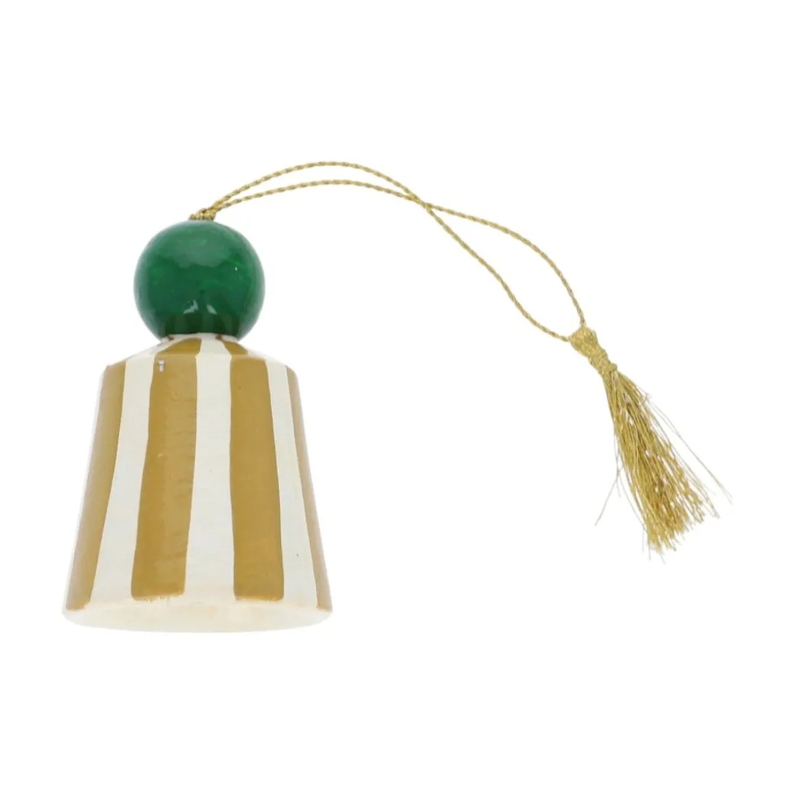 Suspension de Noël clochette rayée jaune ocre