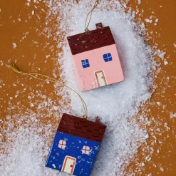 Suspension de Noël maison rose