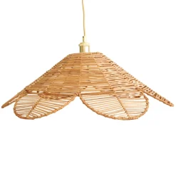 Suspension luminaire rotin en forme de marguerite