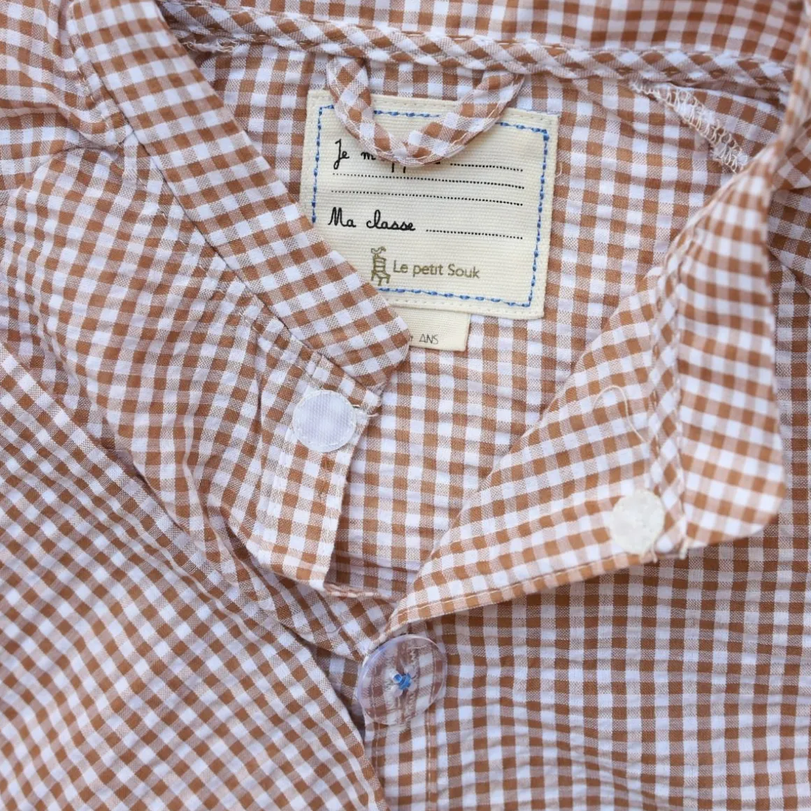 Tablier d'école enfant vichy marron