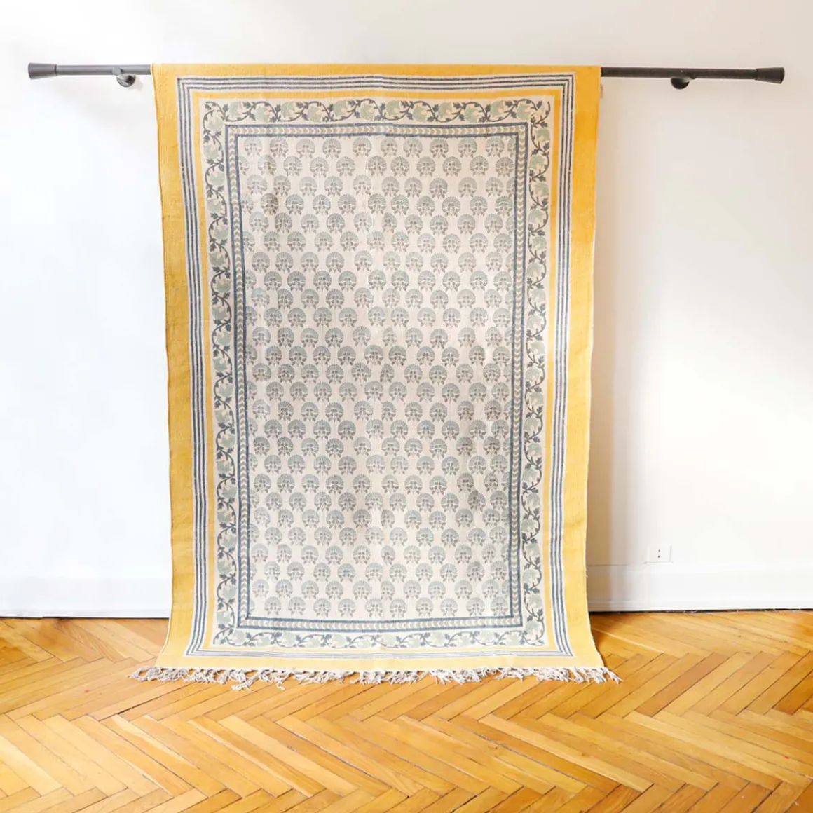 Tapis blockprint fleur bleue 120X180