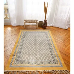 Tapis blockprint fleur bleue 120X180
