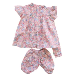 Tenue de poupée Rosie robe fleurie bleu et rose