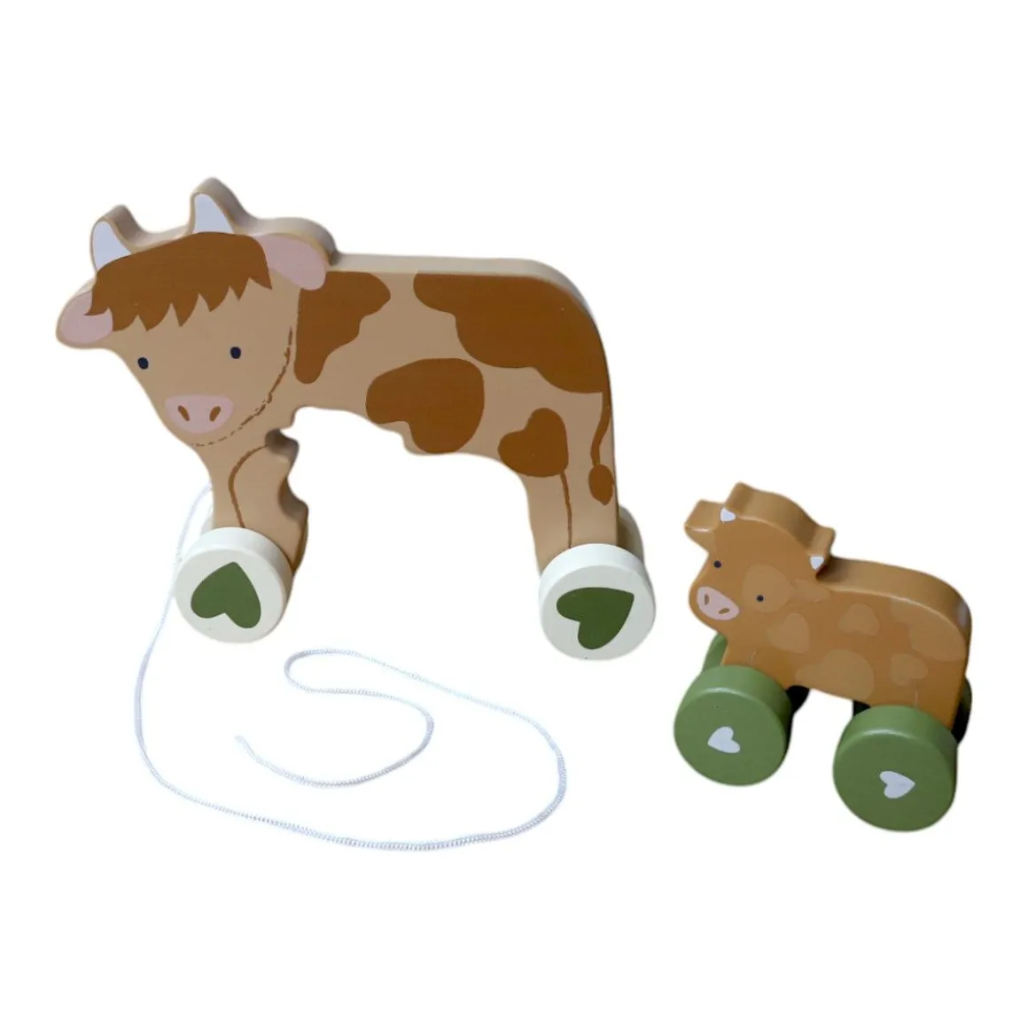 Vache et son bébé jouet en bois à tirer - Bébé Highland