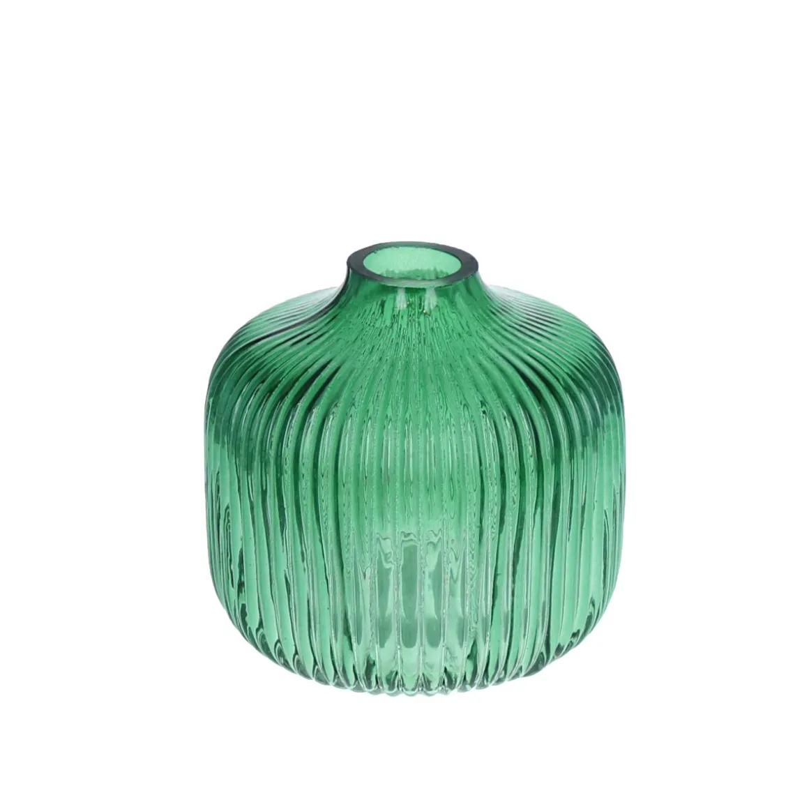 Vase en verre strié vert